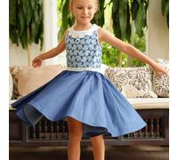 Robe Qui Tourne Liberty Col Hepburn Bleu Roi Bleu Denim 7/8A