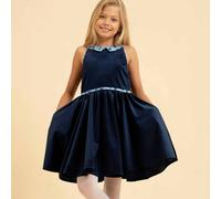 Robe Qui Tourne Velours Et Col Hepburn Bleu Marine Bleu Roi 3/4A