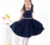 Robe Qui Tourne Velours Et Col Hepburn Bleu Marine Rose 9/10A