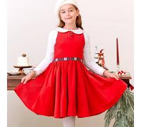 Robe Qui Tourne Velours Hepburn Rouge Tartan Vert 5/6A