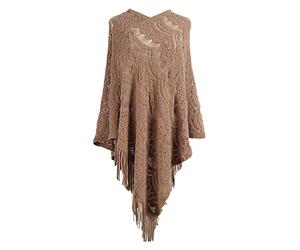 Robe régence mi-longue en crochet creux irrégulier à pompons pull cape châle tricot châle châle châle d'hiver pour femme, kaki, taille unique