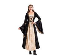 Robe Renaissance Femme Déguisement Médiéval De Princesse Sorciere Corset Costume Malefique Tenue Medievale Elfe Coiffe Viking Noire Arwen Gothique Sorcière