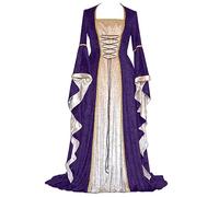Robe Renaissance Femme Victorienne, Robe de Princesse Cosplay Médiévale Gothique Femme Style Rétro Longueur Sol Manches Trompette Robe Longue Élégante pour Costume Historique et Bal