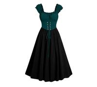 Robe Renaissance pour femme avec corset - Robe longue médiévale - Manches bouffantes - Steampunk - Longueur genou - Avec lacets - Pour Halloween, carnaval, fête, costume de bal - Robe de bal - Robe de