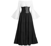 Robe Renaissance pour femme, robe médiévale avec manches trompette victorienne reine costume maxi robe rétro médiévale pour carnaval, Halloween, fête, princesse