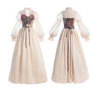 Robe Renaissance pour filles - Style victorien vintage, manches bouffantes classiques, col en forme de U, tissu léger et respirant, aspect fantaisie intemporel, ajustement facile | Compagnie des Fées