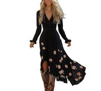 Robe Retro À Col en V Et San Manches pour Femmes Vintage Western Country Robes Bohème Chic Dress De Fête Plage Grande Taille Médiéval Jupe Deguisement Hip Hop Costume De Cowgirl
