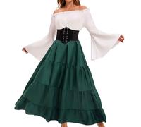 Robe Rétro Médiévale Femme Grande Taille Manches Trompette Robe Reine Victorienne Medieval Renaissance Baroque Gothique Maxi Robes Vintage Deguisement Princesse Adulte Carnaval Halloween Cosplay Fête