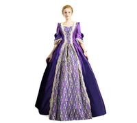Robe Rétro Médiévale Femme Victorienne Reine avec Manches Trompette costume medieval renaissance grande taille robe de bal rococo victorienne palais Elegante Deguisement Halloween (Purple, XL)