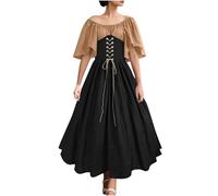Robe rétro médiévale gothique pour femme - Style 21 - Robe de renaissance victorienne - Costume de fée, sorcière, elfe, cosplay, carnaval, Halloween, Noir , XXL