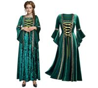 Robe rétro médiévale pour femme - Avec manches trompettes - En velours vert victorien - Robe de renaissance irlandaise - Costume de princesse - Pour carnaval, Halloween, fête, princesse, vert, XXL