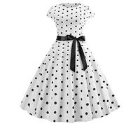 Robe rétro Vintage Robe de soirée à Pois Blancs Nouvelle Robe d'été Grande Taille,5,S