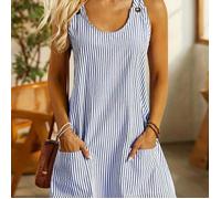 ROBE Robe Chic à Rayures pour Femme - Multicolore - Col Rond Confortable - Sans Manches - Poches S