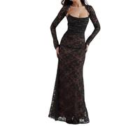 Robe, robe longue, 2 pièces, corset capelet floral en maille douce, robe de soirée sexy, châle avec cordon de serrage en dentelle, robe maxi, Noir , XS