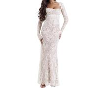 Robe, robe longue, 2 pièces, corset capelet floral en maille douce, robe de soirée sexy, châle avec cordon de serrage en dentelle, robe maxi, blanc, S
