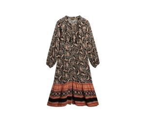 Robe Robe mi-longue imprimÃ©e manches longues femme Superdry Noir XS