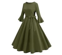 Robe rockabilly pour femme - Grandes tailles - Robe médiévale pour femme - Col rond - Robe festive - Manches évasées - Robe trapèze vintage plissée - Robe d'Halloween - Robe de fête Renaissance - Robe