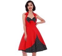 Robe rockabilly pour femme - Vintage années 50 - Dos nu - Motif floral - Pois - Ligne A - Robe de soirée, Rouge + noir., XXXXL