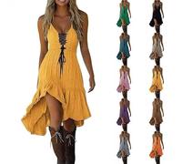 Robe rockabilly pour femme - Vintage des années 1920 - Robe d'été italienne légère - Robe de loisirs - Longueur genou - Robe de plage avec cordon de serrage - Robe bohème sexy - Robe de fête - Robe de