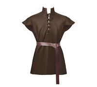 Robe Rose Poudre Femme Costume médiéval pour hommes tunique d'halloween chemises Vintage chemise à lacets médiévale chemisier hauts Cosplay tunique médiévale Costume gilet Robe Manches (Brown, XL)