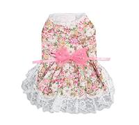 Robe Rose pour Chien, Douce et Respirante, Jolie Robe Florale élégante pour Chiot avec Nœud Papillon, pour Un Mariage Quotidien, Une Fête d'anniversaire(XS)