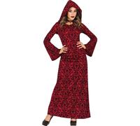 Robe rouge d'Halloween de la magicienne noir Robe médiévale à capuche de la reine des contes de fées, taille : 42 - 44 (L) Couleur : rouge