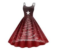 Robe Rouge Femme Soirée, Mère Ronde Nouvel Jour Réveillon Cocktail Lingerie L'an Noir Renne Adulte Jupe de Noel, Pere Nuisette Tenue de Fete, Robe Femme Longue, XL