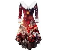 Robe Rouge, Laine L'an Jupe Mere Noel, Glamour Verte Longue Nouvel Robe Verte Femme, Nuisette Elegante Sapin Ronde Elegant Manche Pul Tenue Mere Noel, 4XL