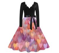 Robe Saint-Valentin Femme - Hepburn Robes Rétro Robe De Soirée Chic Et Elegant Longue Vêtements Imprimée Décontractée Élégante Glamour Velours Fete Cocktail Manches Longues Tenue Rose vif XXL