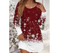 Robe saisonnière à col en V en polyester avec motif bonhomme de neige et imprimé neige pour femme, convient pour les vacances, les clubs, la vie quotidienne et une utilisation à la maison (taille XS B