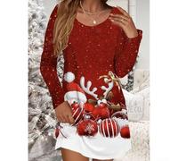 Robe saisonnière à col en V en polyester avec motif bonhomme de neige et imprimé neige pour femme, convient pour les vacances, les clubs, la vie quotidienne et une utilisation à la maison (taille XS E