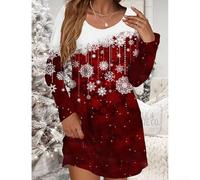 Robe saisonnière en polyester à col en V avec motif bonhomme de neige et imprimé neige pour femme, convient pour les vacances, les clubs, la vie quotidienne et une utilisation à la maison (taille S A)