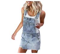 Robe salopette courte pour femme - Combinaison sans manches - Robe en jean - Robe d'été décontractée - Mini jupe d'été - Salopette en jean réglable - Robe spaghetti - Robe à bretelles spaghetti - Robe