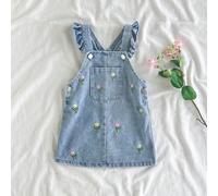 Robe salopette en jean avec broderie florale pour bébé fille, robe salopette, style campagne, mignonne et à la mode, polyvalente, printemps/été automne hiver 6-9M,9-12M,12-18M,18-24M,2-3Y,3-6MPlantesJ