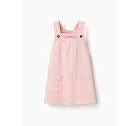 Robe salopette en sergé avec fleurs brodées rose clair 18/24M(81/86)