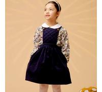 Robe salopette hiver velours ecolière bleu marine 9/10A