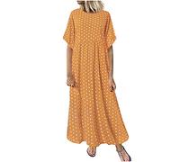 Robe salopette pour femme - Grandes tailles - Robe longue festive à pois - Robe d'été ample - Robe de plage - Robe de fête hippie - Style nouveau - Robe légère bohème - Robe longue au sol, jaune,