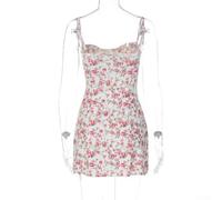 Robe sans manches à imprimé floral pour femme avec col en V et coupe ajustée pour les tenues de fête et de soirée (L rose rouge)