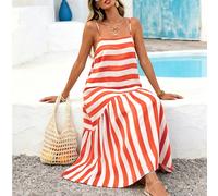 Robe sans manches à longues bretelles pour femmes, rayures orange et blanches, la robe fluide à bretelles est un article indispensable pour les vacances ou les sorties à la plage. Élégance estivale 0X