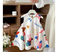 Robe sans manches ample à imprimé graffiti saisonnier, robe unique pour jeune fille 4Y,5Y,12-18M,18-24M,2-3YPlantesMélange coton
