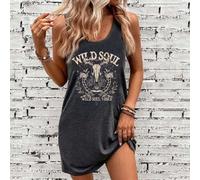 Robe sans manches décontractée pour vacances, festival de musique country, motif tête de vache et instrument. Convient pour l'été L,M,S,XL,XS,XXL,XXS,XXXL,XXXXLHalloweenTissu tricoté