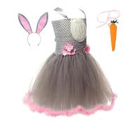 Robe sans manches en maille pour petites filles avec bandeau lapin | Robe sans manches pour filles de 2 à 12 ans, gris