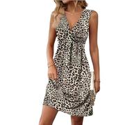 Robe sans manches pour femme avec col en V et nœud torsadé - Robe débardeur d'été sexy et élégante - Robe trapèze - Robe d'été pour le travail, Motif léopard, M