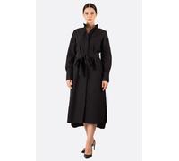 Robe satinée noire col chemise manches longues ceinturée Misciano Femme