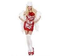 Robe Sequins Happy New Year Femme, Taille Medium Blanc