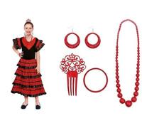 Robe sévillane pour fille avec accessoire peigne, collier, bracelet, boucles d'oreilles, robe traditionnelle espagnole pour fille, costume flamand foire, avril, séville, spectacles dansant (8 ans,