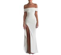 Robe Sexy à Épaules Dénudées pour Femmes Robes de Soirée Longues et Fendues Robe de Soirée Slim Sirène (Color : Weiß, Size : M)