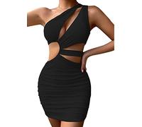 Robe Sexy Femme Club Robe de Hanche Plissée à Bretelles Croisées Creuses Sexy d'été Serrage Spaghetti Discothèque Fête Noire 1 - XS