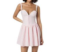 Robe Sexy Femme Col en V, Robe Vichy Femem sans Manches Bretelles Spaghetti Coupe Slim Décontracté Confortable Chic Et Élégants Courtes Mini Dress Fluide Classiques Style Doux Charme Streetwear