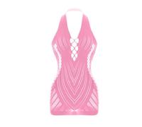 Robe Sexy Femme érotique Club libertin Dentelle Mini Robe Courte Femme Moulante Transparente Robe Femme ete Dos Nu col v Plongeant sans Manches Lingerie Sexy Femme Coquine Hot (Pink, One Size)